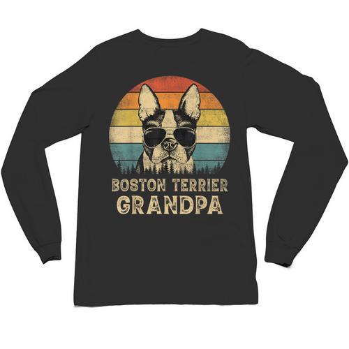 Vintage Boston Terrier Grandpa Dog Lovers Father's Day Unisex Long Sleeve T-Shirt - Bostonterriersmerch.com