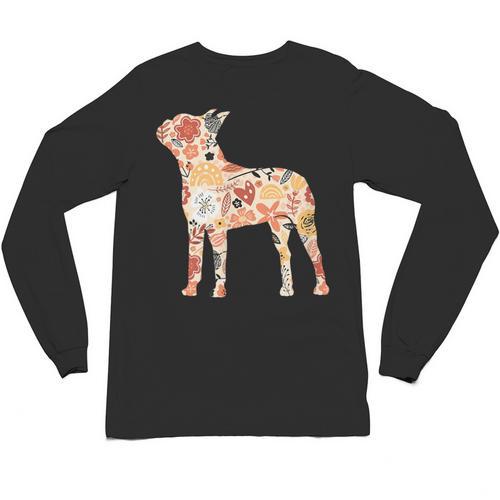 Vintage Floral Boston Terrier For Dog Lover Unisex Long Sleeve T-Shirt - Bostonterriersmerch.com DE