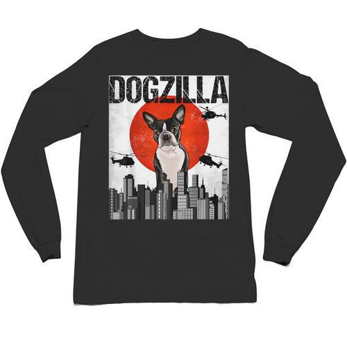 Vintage Japanese Dogzilla Boston Terrier Unisex Long Sleeve T-Shirt - Bostonterriersmerch.com