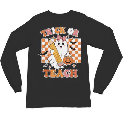 Vintage Teacher Shirt Women Trick Or Teach Halloween Unisex Long Sleeve T-Shirt - teacherstshirts.com DE