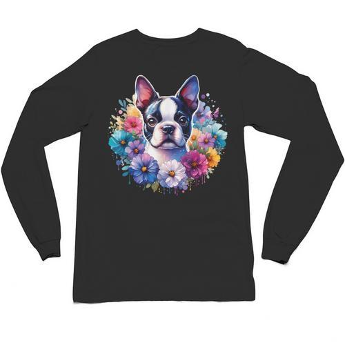 Watercolor Floral Boston Terrier Mama Dog Lover Mother's Day Unisex Long Sleeve T-Shirt - Bostonterriersmerch.com