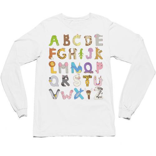 ABC Animals Alphabet Graphic Boys Girls Kindergarten Teacher Unisex Long Sleeve T-Shirt - teacherstshirts.com