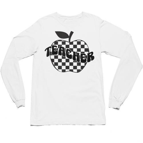 Back To School Checkered Apple Teacher Checkerboard Teacher For Men Women Girls Kids Unisex Long Sleeve T-Shirt - teacherstshirts.com CA