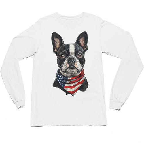 Boston Terrier American Flag Unisex Long Sleeve T-Shirt - Bostonterriersmerch.com