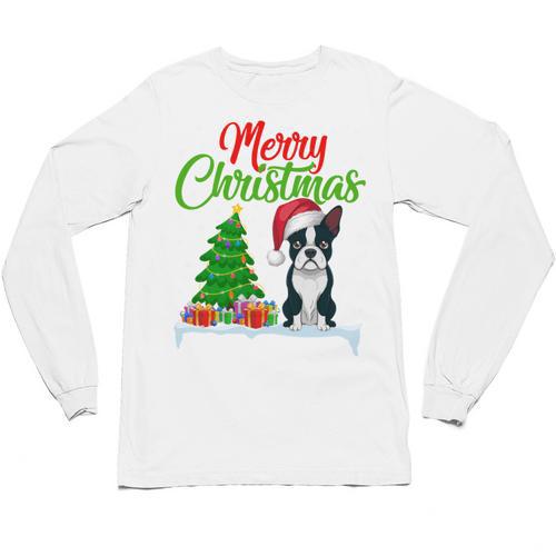 Boston Terrier Christmas Tree Lights Xmas Dog Lover Unisex Long Sleeve T-Shirt - Bostonterriersmerch.com