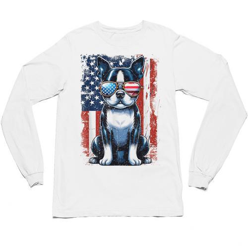 Boston Terrier Dog American USA US Flag Pets Vintage Outfit Unisex Long Sleeve T-Shirt - Bostonterriersmerch.com