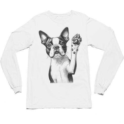 Boston Terrier Dog Raising Paw Idea Men Women Unisex Long Sleeve T-Shirt - Bostonterriersmerch.com