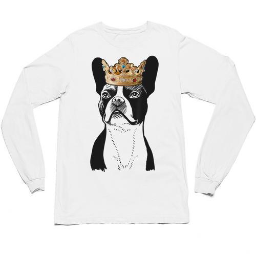 Boston Terrier Dog Wearing Crown For Men Women Girls Kids Unisex Long Sleeve T-Shirt - Bostonterriersmerch.com CA
