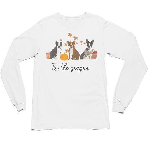 Boston Terrier Fall Pumpkin Tis The Season Autumn Women Unisex Long Sleeve T-Shirt - Bostonterriersmerch.com