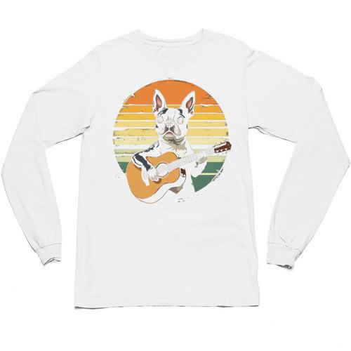 Boston Terrier Guitar Retro Unisex Long Sleeve T-Shirt - Bostonterriersmerch.com