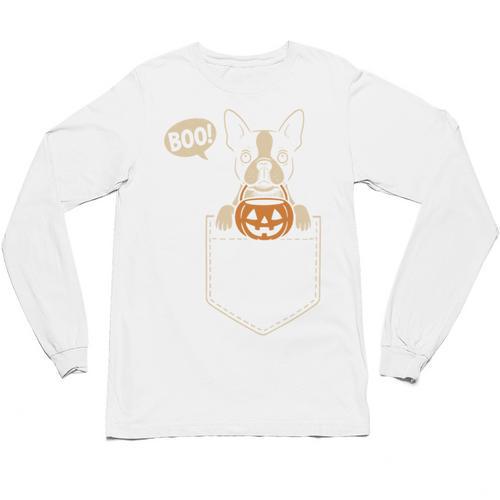 Boston Terrier Halloween Cute Bostie Dog Pocket Boo Unisex Long Sleeve T-Shirt - Bostonterriersmerch.com AU