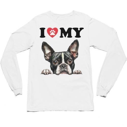 Boston Terrier I Heart My Dog Dog Lover Unisex Long Sleeve T-Shirt - Bostonterriersmerch.com