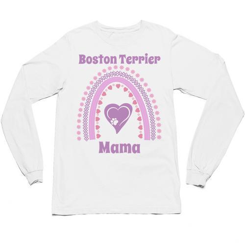 Boston Terrier Mama Cute Rainbow Paw Heart Shape Unisex Long Sleeve T-Shirt - Bostonterriersmerch.com