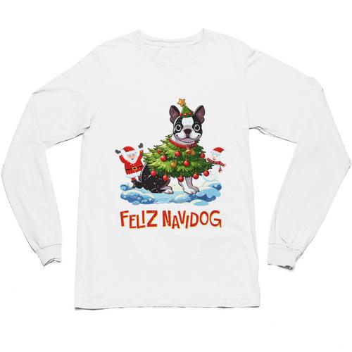 Boston Terrier Merry Christmas Tree Lights Dog X-Mas Dogs Unisex Long Sleeve T-Shirt - Bostonterriersmerch.com