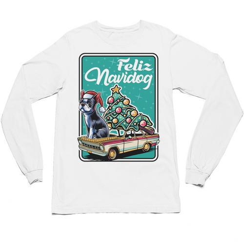 Boston Terrier Merry Christmas Tree Truck Dog X-Mas Unisex Long Sleeve T-Shirt - Bostonterriersmerch.com