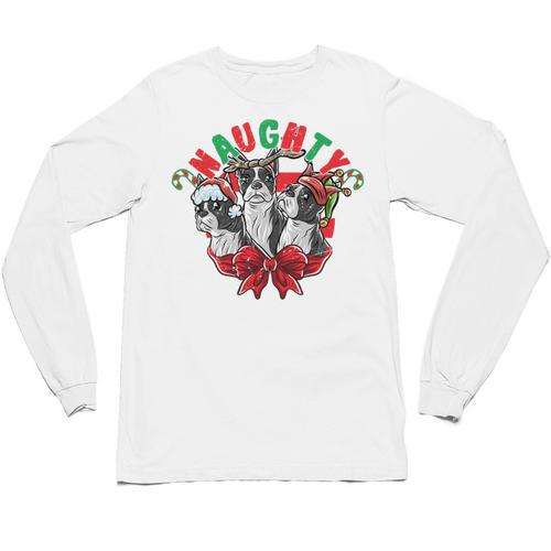 Boston Terrier Santa Claus Elf Reindeer Christmas Dog X-Mas Unisex Long Sleeve T-Shirt - Bostonterriersmerch.com