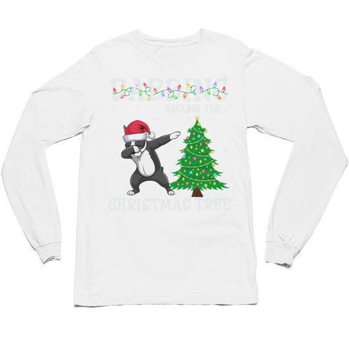 Boston Terrier Santa Hat Dabbing Around The Christmas Tree Unisex Long Sleeve T-Shirt - Bostonterriersmerch.com