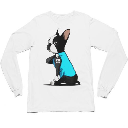 Boston Terrier Tattoos I Love Mom Unisex Long Sleeve T-Shirt - Bostonterriersmerch.com CA