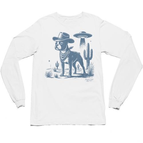 Boston Terrier UFO Cowboy Dog Dog Mom Dog Dad Alien Dog Unisex Long Sleeve T-Shirt - Bostonterriersmerch.com