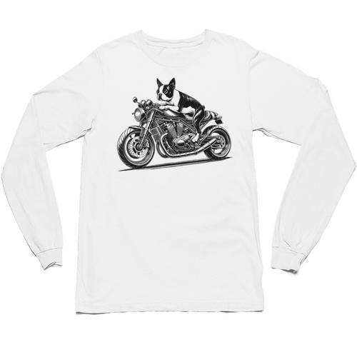 Cool Boston Terrier Riding a Motorcycle Biker Dog Lover For Men Women Kids Unisex Long Sleeve T-Shirt - Bostonterriersmerch.com