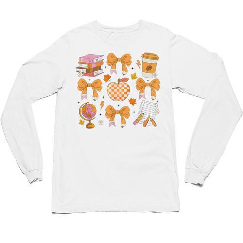 Coquette Bow Teacher Thanksgiving Fall Autumn Girls Women Unisex Long Sleeve T-Shirt - teacherstshirts.com AU