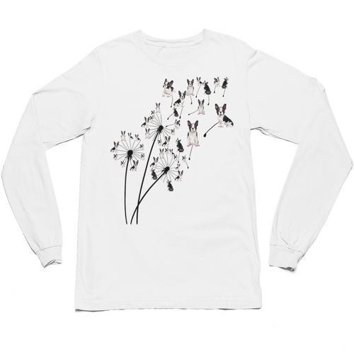 Dandelion Boston Terrier Flower Floral Bostie Tree Unisex Long Sleeve T-Shirt - Bostonterriersmerch.com