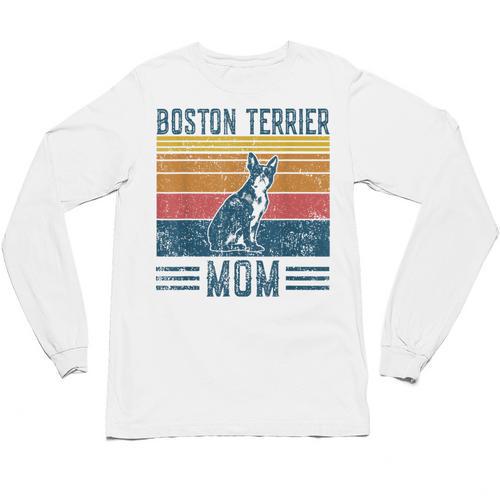 Dog Boston Terrier Mom Vintage Boston Terrier Mom Unisex Long Sleeve T-Shirt - Bostonterriersmerch.com