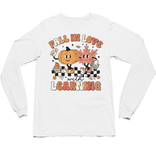 Fall In Love With Learning Teacher Retro Thanksgiving Unisex Long Sleeve T-Shirt - teacherstshirts.com AU