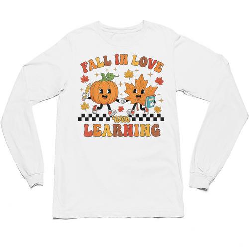 Fall In Love With Learning Teacher Student Autumn Pumpkin Unisex Long Sleeve T-Shirt - teacherstshirts.com DE