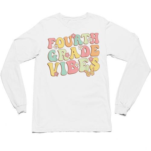 Fourth Grade Vibes Hello Team 4th Grade Teacher Kids Retro Unisex Long Sleeve T-Shirt - teacherstshirts.com AU
