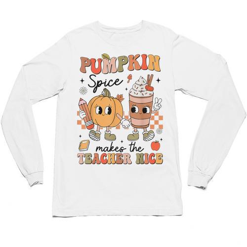Groovy Pumpkin Spice Makes Teacher Nice Fall Thanksgiving Unisex Long Sleeve T-Shirt - teacherstshirts.com