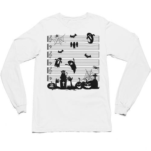 Halloween Music Note Clefs Spooky Ghost For Music Teacher Unisex Long Sleeve T-Shirt - teacherstshirts.com UK