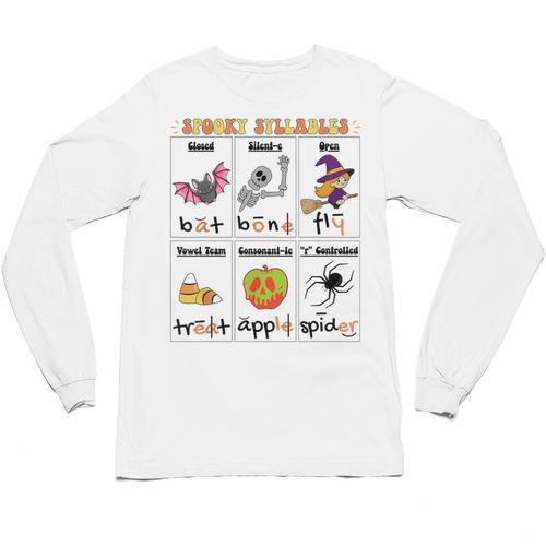 Halloween Reading Spooky Syllables Teacher Vintage Unisex Long Sleeve T-Shirt - teacherstshirts.com CA
