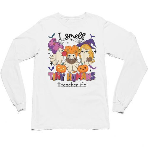 Halloween Teacher Smell a Tiny Human Ghost Spooky Season Unisex Long Sleeve T-Shirt - teacherstshirts.com DE