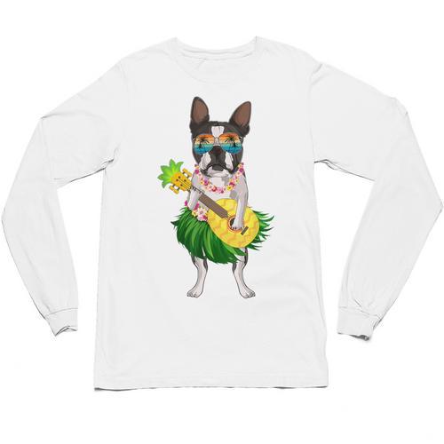 Hawaiian Boston Terrier Dog Pineapple Ukulele Summer For Men Women Girls Kids Unisex Long Sleeve T-Shirt - Bostonterriersmerch.com