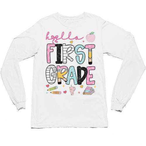Hello First Grade Teacher Coquette Pencil Bow Back To School Unisex Long Sleeve T-Shirt - teacherstshirts.com