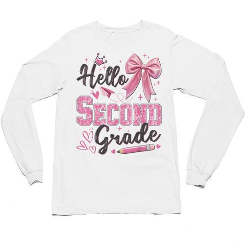 Hello Second Grade First Day Of School Coquette Teacher Girl Unisex Long Sleeve T-Shirt - teacherstshirts.com AU