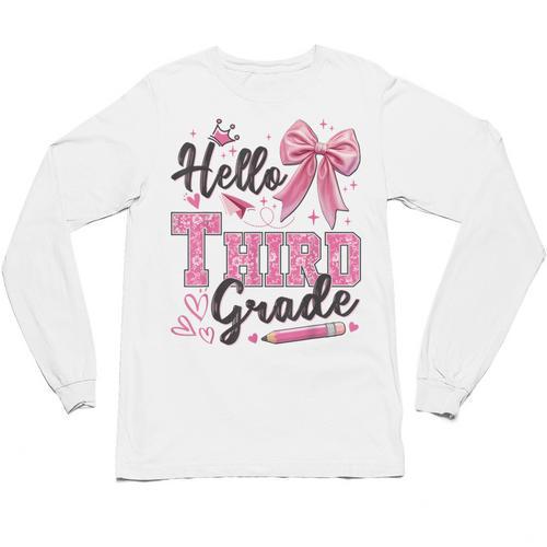 Hello Third Grade First Day Of School Coquette Teacher Girl Unisex Long Sleeve T-Shirt - teacherstshirts.com AU