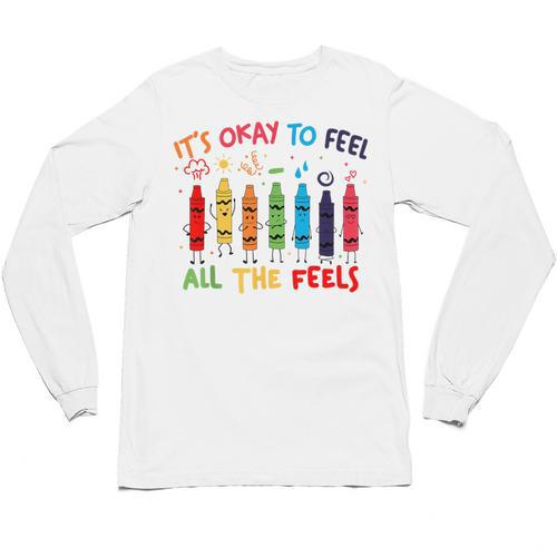 Its Okay To Feel All The Feels Mood Color Crayons Teacher Unisex Long Sleeve T-Shirt - teacherstshirts.com AU