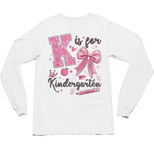 K Is For Kindergarten Teacher Coquette Bow Back To School Unisex Long Sleeve T-Shirt - teacherstshirts.com DE