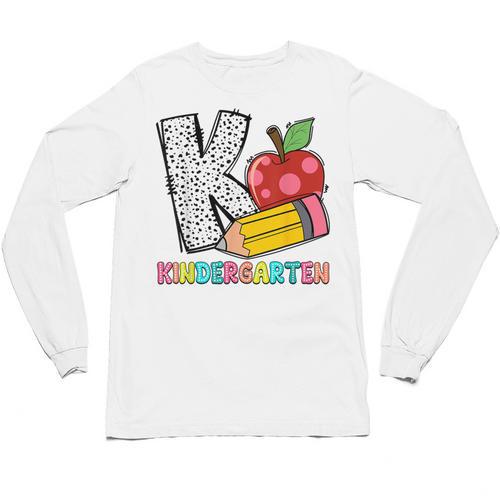 K Is For Kindergarten Teacher Pencil Apple Back To School Unisex Long Sleeve T-Shirt - teacherstshirts.com UK