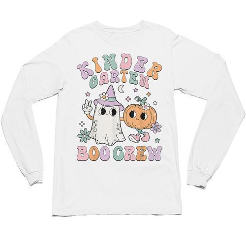 Kindergarten Boo Crew Halloween Floral Ghost Kinder Teacher Unisex Long Sleeve T-Shirt - teacherstshirts.com CA