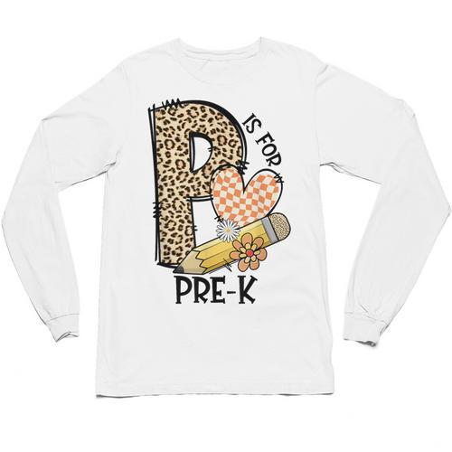 P Is For Pre K Teacher Leopard First Day Of School For Men Women Girls Kids Unisex Long Sleeve T-Shirt - teacherstshirts.com DE