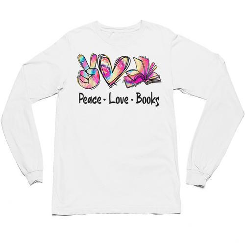 Peace Love Books Librarian Teacher Life Book Library Tie Dye Unisex Long Sleeve T-Shirt - teacherstshirts.com DE