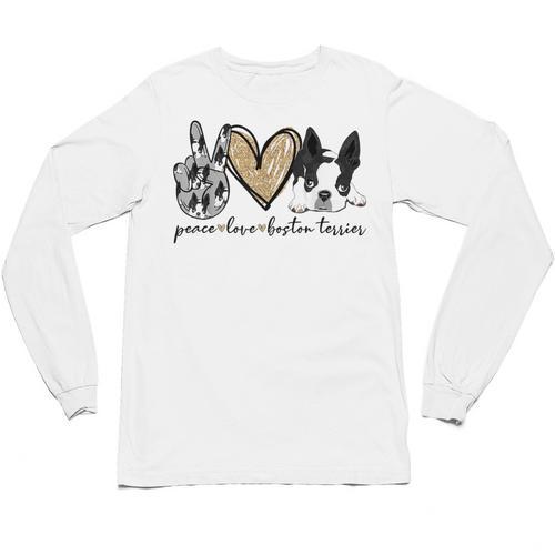Peace Love Boston Terrier Boston Terrier Lover Dog Mom Unisex Long Sleeve T-Shirt - Bostonterriersmerch.com