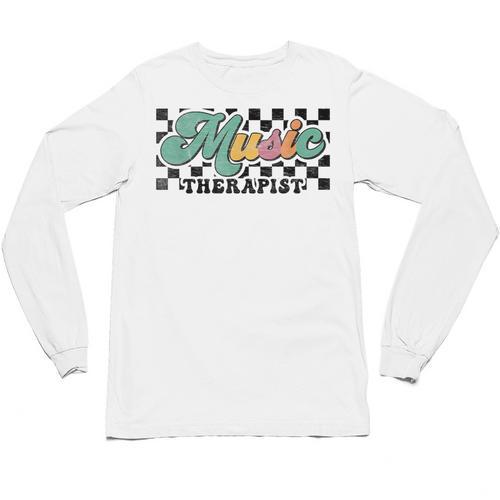 Retro Checkered Music Therapist Squad Music Therapy Teacher For Men Women Unisex Long Sleeve T-Shirt - teacherstshirts.com AU