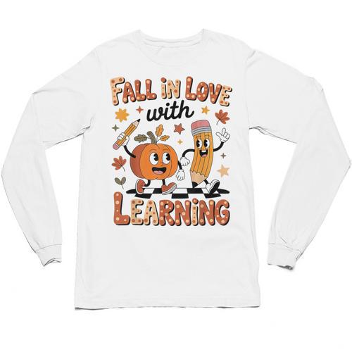 Retro Fall In Love With Learning Autumn Pumpkin Teacher Kids Unisex Long Sleeve T-Shirt - teacherstshirts.com AU