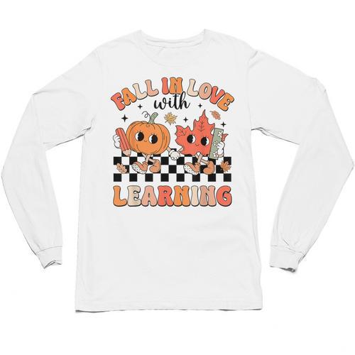 Retro Fall In Love With Learning Autumn Pumpkin Teacher Unisex Long Sleeve T-Shirt - teacherstshirts.com AU