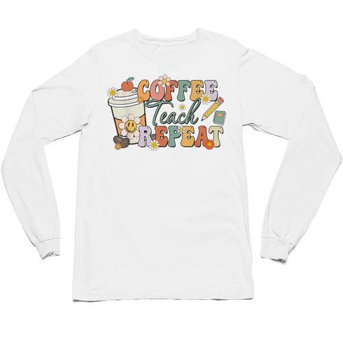 Retro Grovvy Coffee Teach Repeat Teacher Unisex Long Sleeve T-Shirt - teacherstshirts.com AU
