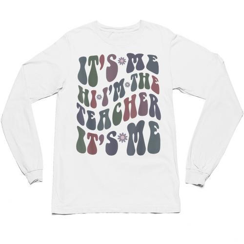 Retro IT'S ME Hi I'm The TEACHER Groovy Testing Squad Pink Unisex Long Sleeve T-Shirt - teacherstshirts.com AU